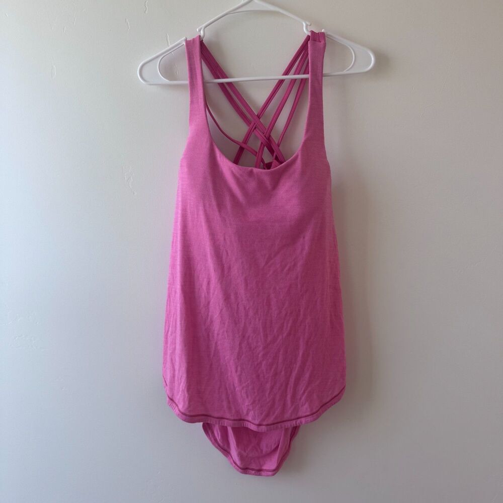 Lululemon Free To Be Tank Top Women's Medium Pink Built In Bra Open Strappy